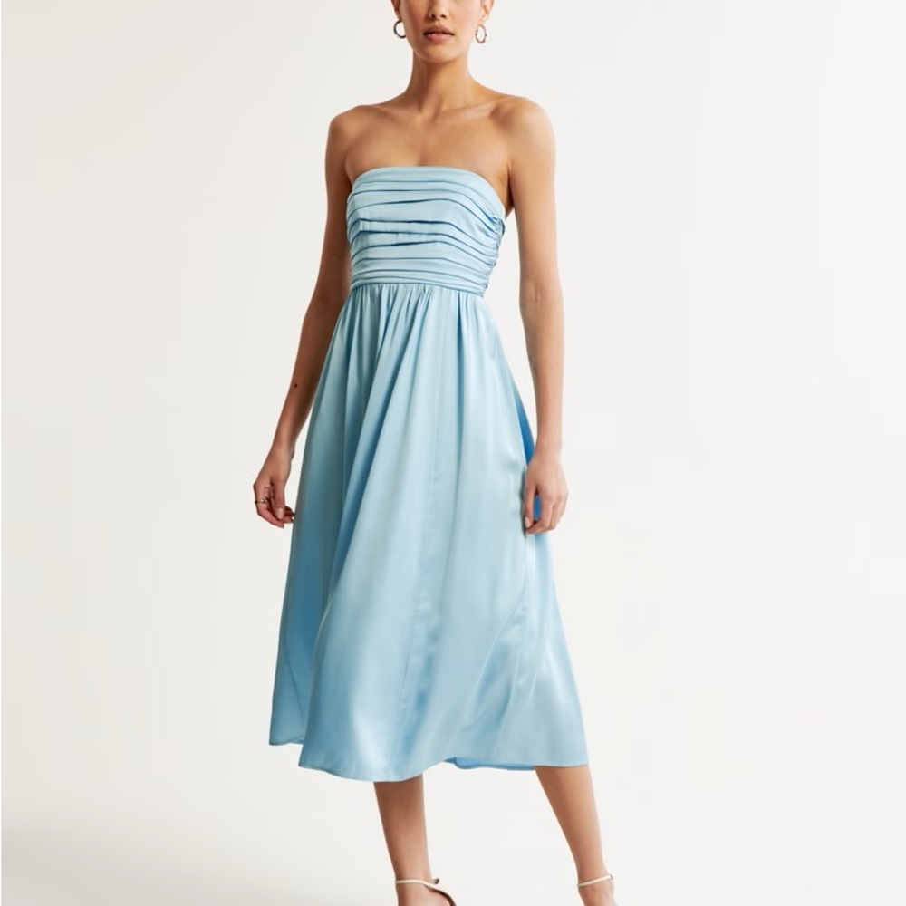 Satin Emerson Ruched Strapless Midi Dress